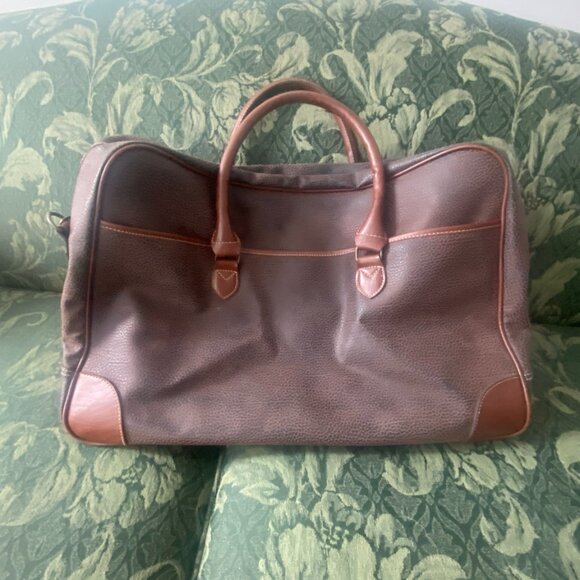 Classic Vintage XL Brown Weekender Luggage Bag Handbag w/ Strap - Picture 2 of 2